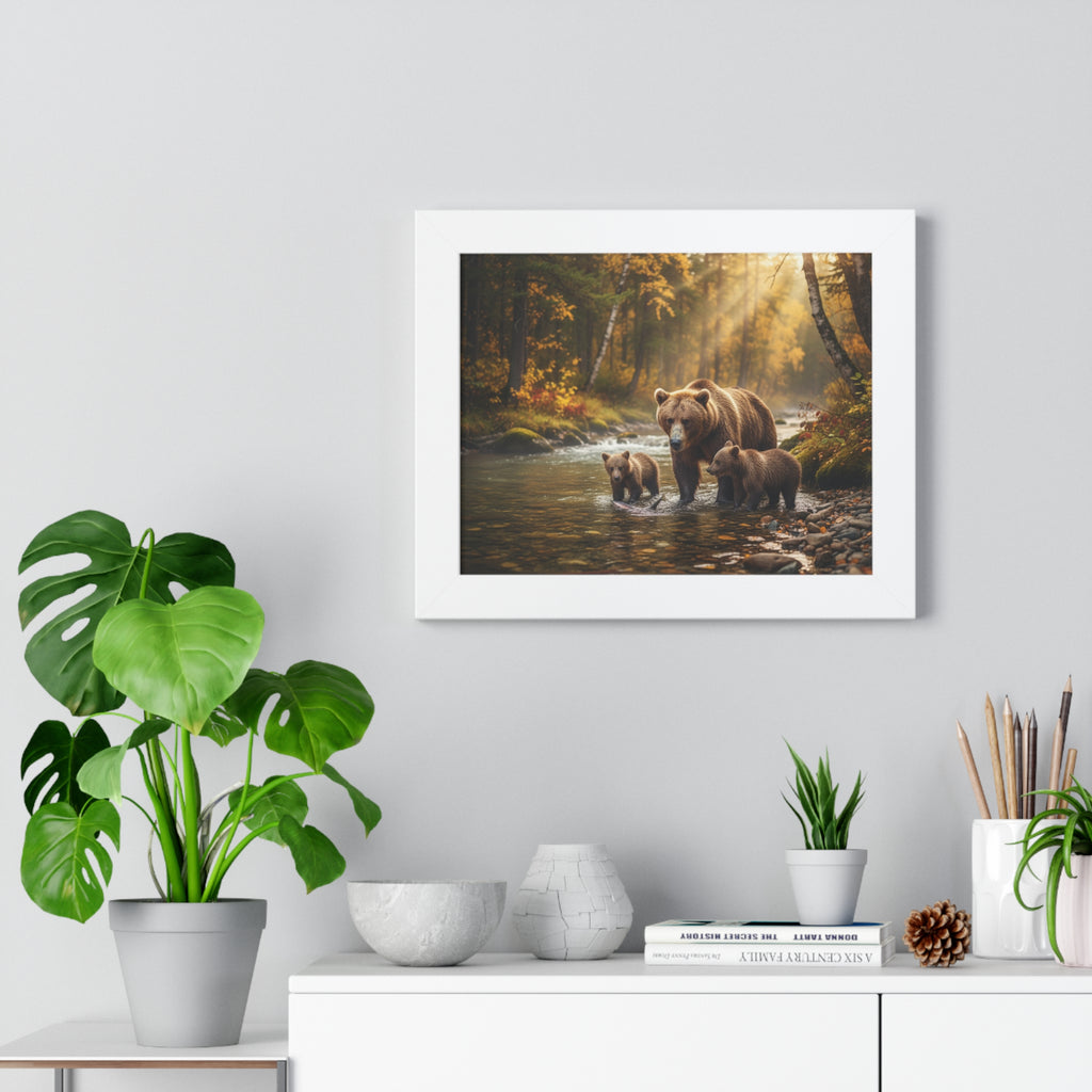 Nature-Inspired Framed Wall Art, Perfect for Home Decor, Bear Family Poster, Rustic Living Room Accent, Wildlife Gift for Nature Lovers