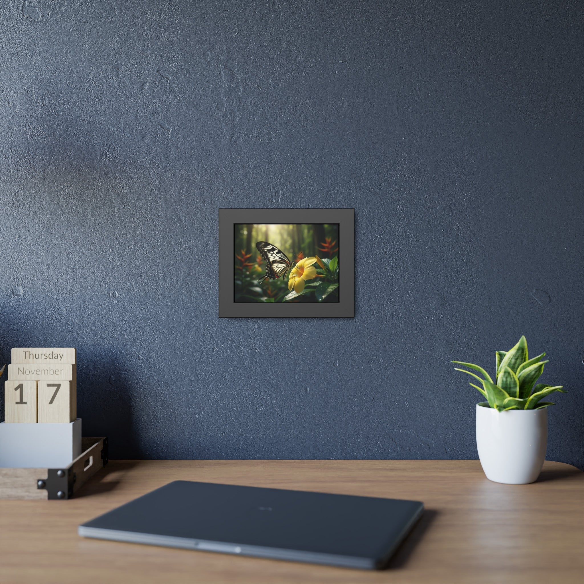 Nature-Inspired Framed Paper Poster, Butterfly Wall Art, Floral Decor, Home Accent, Gift for Nature Lovers