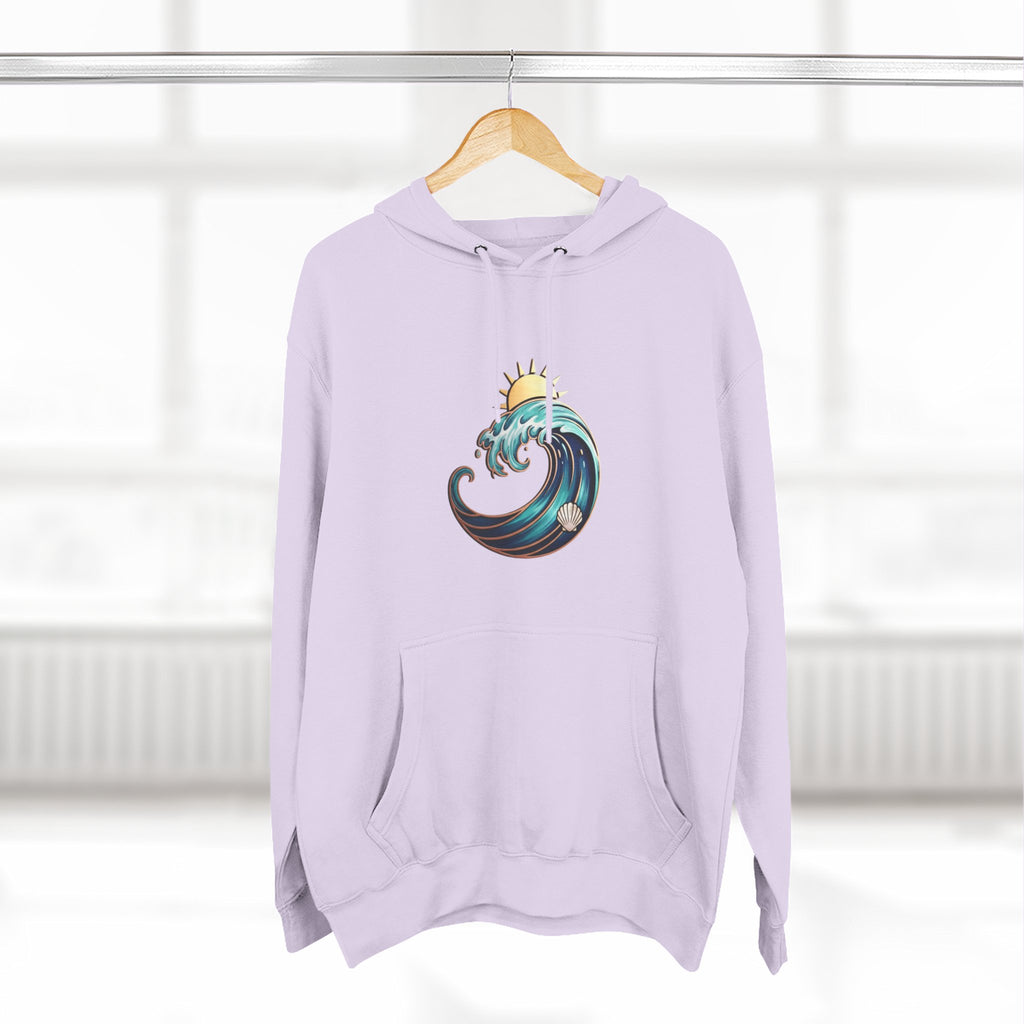 Ocean Wave and Rainbow Fleece Hoodie, Cozy Hoodie, Nature Lover Gift, Outdoor Apparel, Graphic Sweatshirt, Summer Vibes