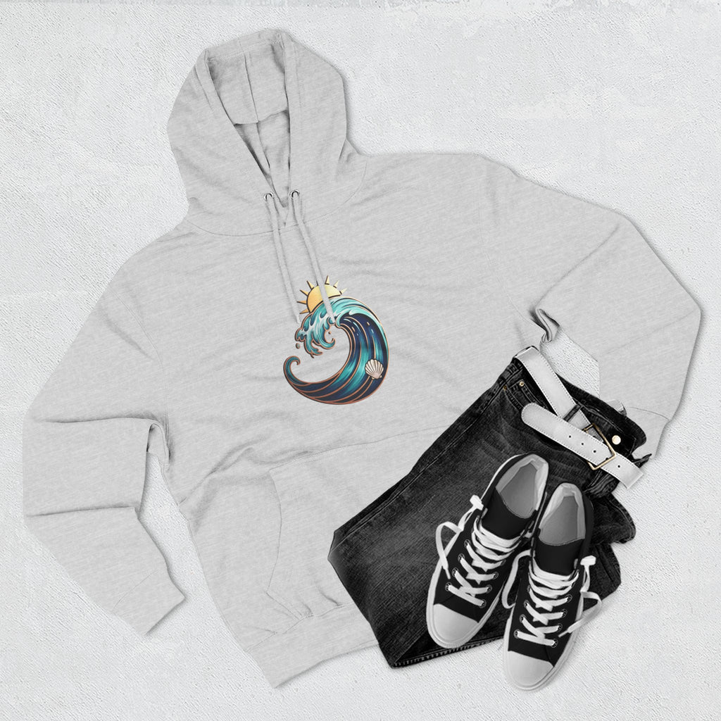 Ocean Wave and Rainbow Fleece Hoodie, Cozy Hoodie, Nature Lover Gift, Outdoor Apparel, Graphic Sweatshirt, Summer Vibes