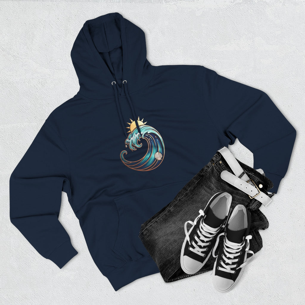 Ocean Wave and Rainbow Fleece Hoodie, Cozy Hoodie, Nature Lover Gift, Outdoor Apparel, Graphic Sweatshirt, Summer Vibes