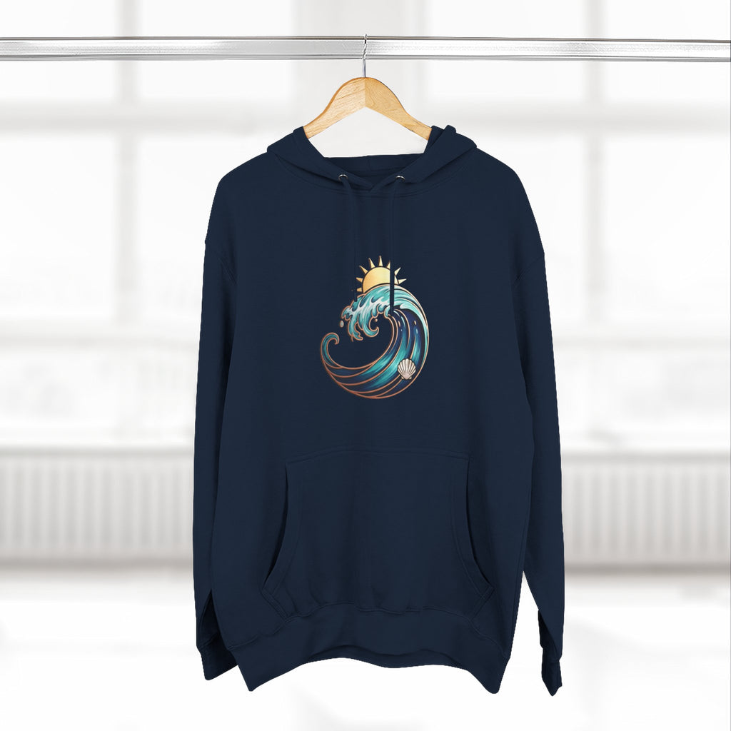 Ocean Wave and Rainbow Fleece Hoodie, Cozy Hoodie, Nature Lover Gift, Outdoor Apparel, Graphic Sweatshirt, Summer Vibes