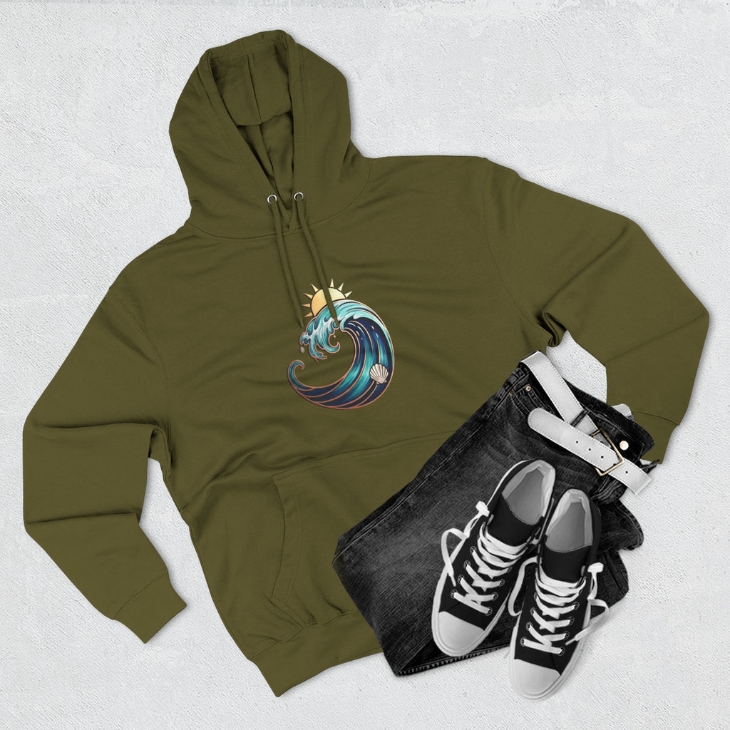 Ocean Wave and Rainbow Fleece Hoodie, Cozy Hoodie, Nature Lover Gift, Outdoor Apparel, Graphic Sweatshirt, Summer Vibes