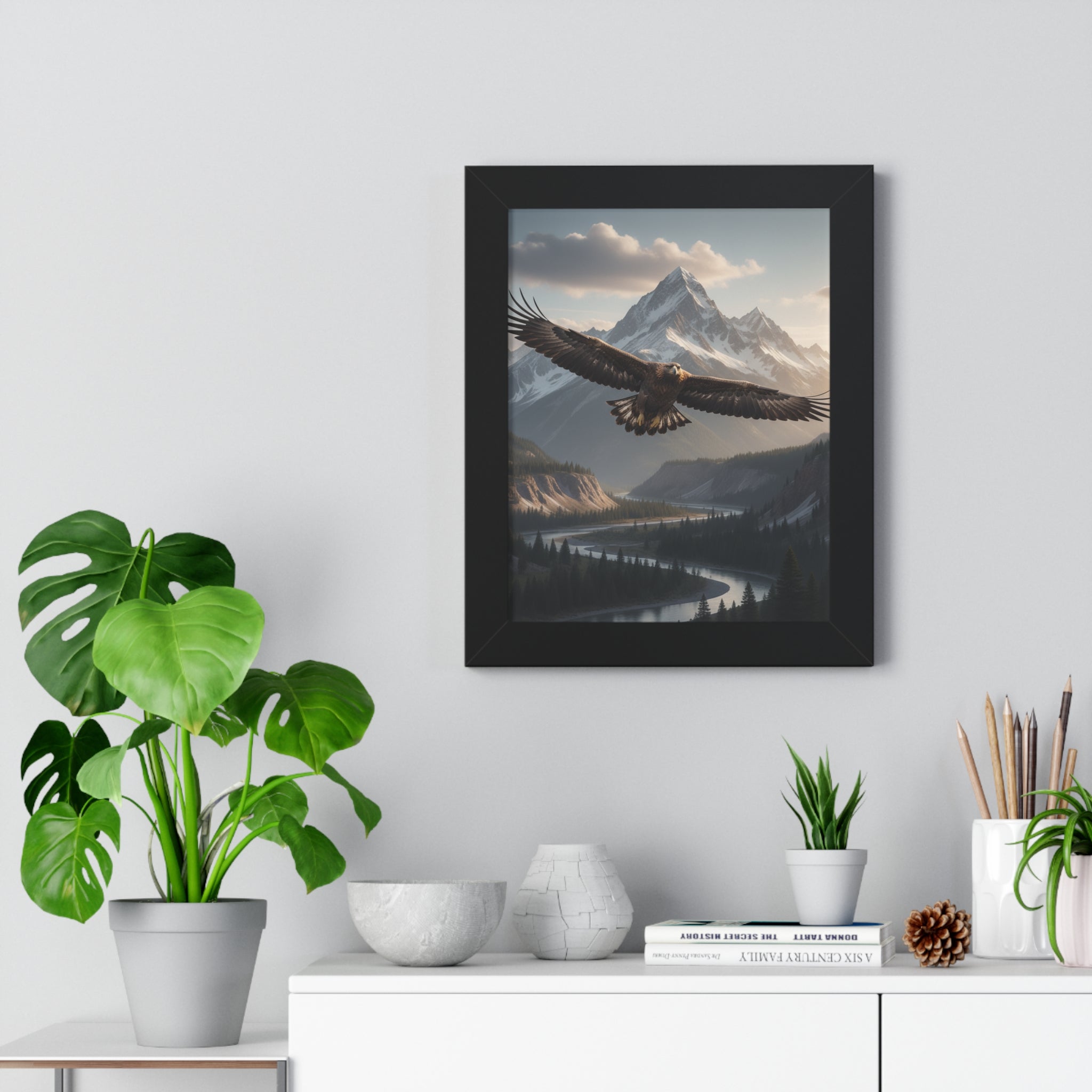 Majestic Eagle Framed Vertical Poster, Nature Wall Art, Home Decor, Gift for Adventure Lovers, Mountain Landscape Print, Wildlife Decor