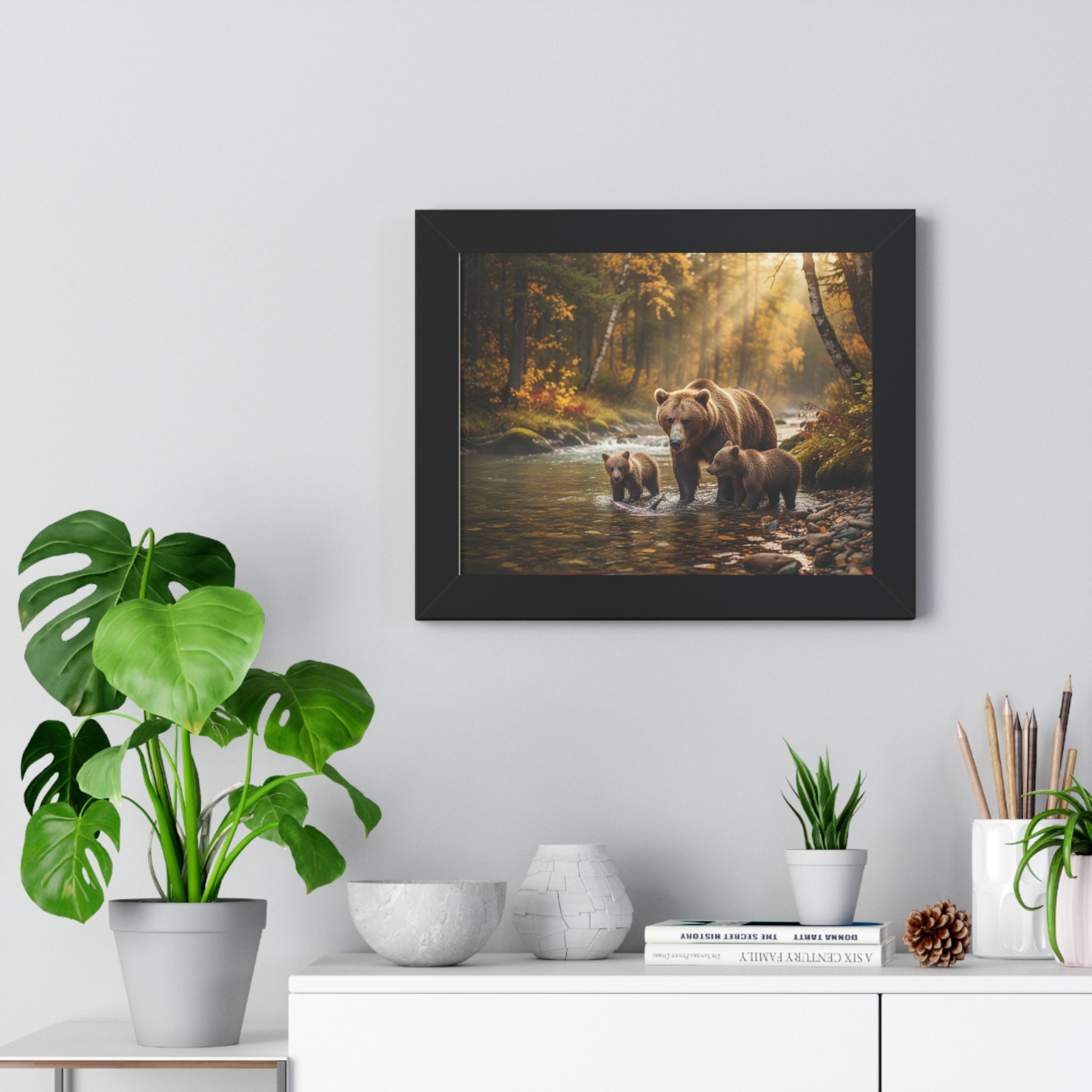 Nature-Inspired Framed Wall Art, Perfect for Home Decor, Bear Family Poster, Rustic Living Room Accent, Wildlife Gift for Nature Lovers